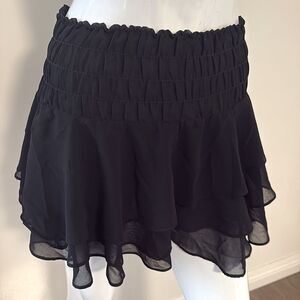 T-bags Black Viscose Ruffle Layer Mini Skirt Smocked Waistband Misa Los Angeles